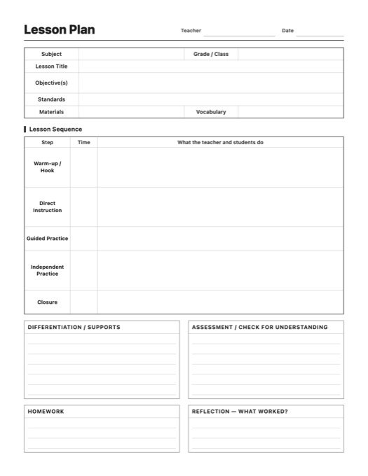 Lesson Plan template preview