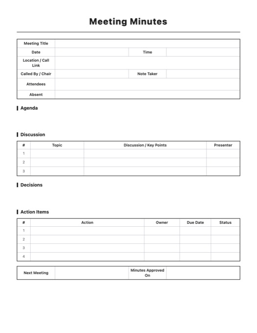 Meeting Minutes template preview