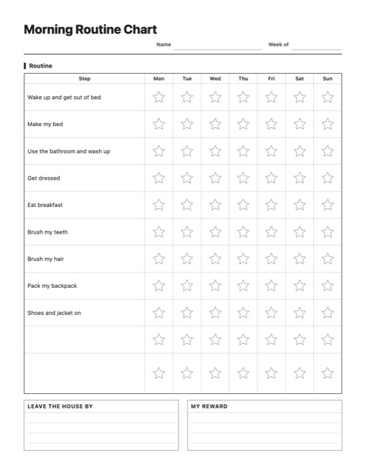 Morning Routine Chart template preview