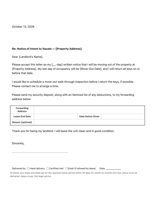 Notice to Vacate template preview