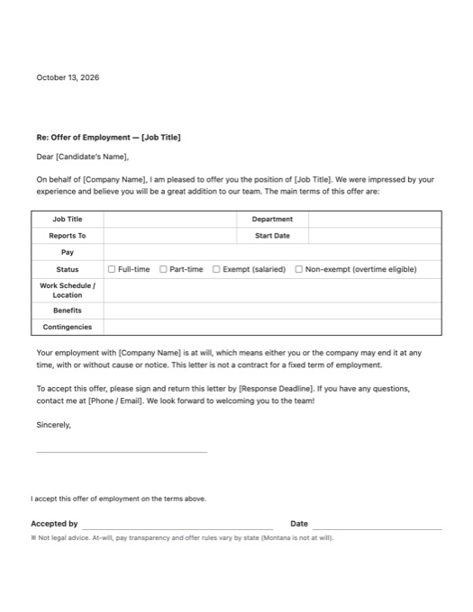 Job Offer Letter template preview