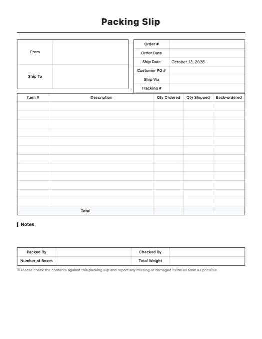 Packing Slip template preview