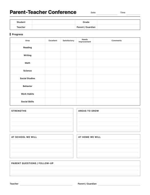 Parent-Teacher Conference template preview