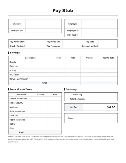 Pay Stub template preview