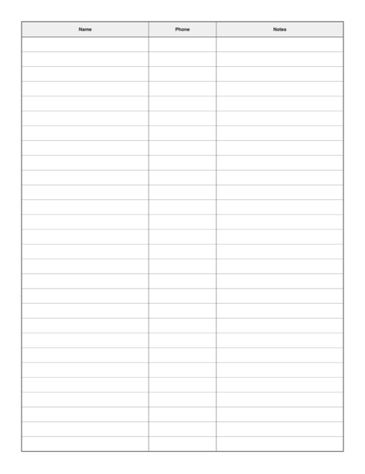 Phone List Template template preview