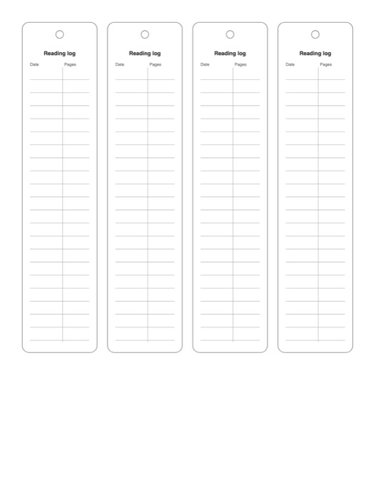Reading Log Bookmarks template preview