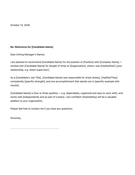 Reference Letter template preview