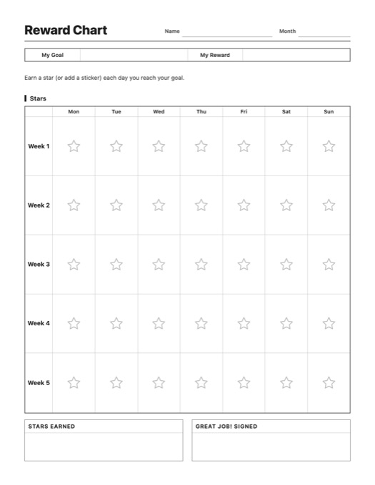 Reward Chart template preview