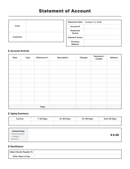Statement of Account template preview