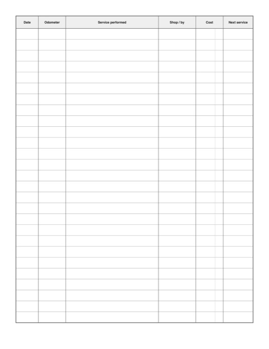 Vehicle Maintenance Log template preview