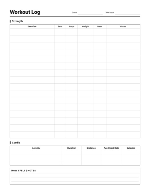 Workout Log template preview